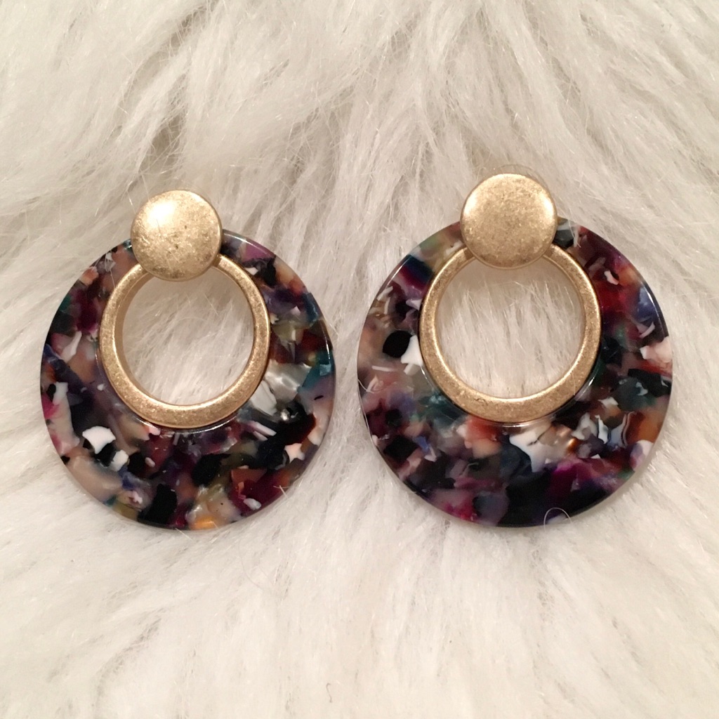 Gold & Multicolor Resin Circular Post Earrings